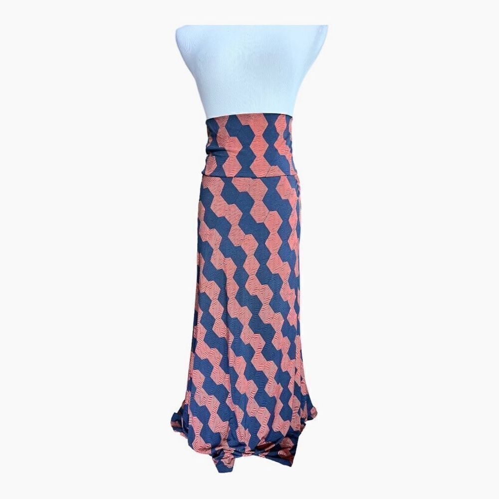 NWT Womens Lularoe Abstract Zig Zag Print Navy Blue Maxi Skirt - Sz XS